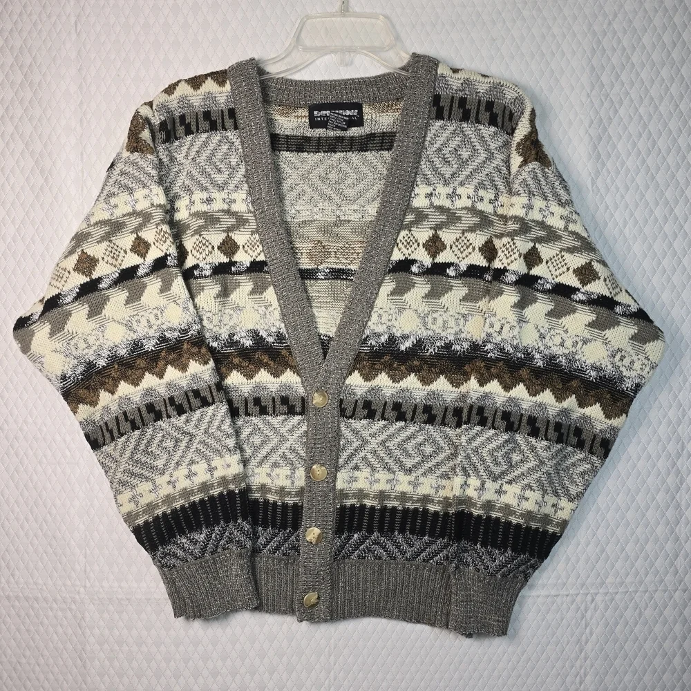 VINTAGE EXPRESSIONS INTERNATIONAL CARDIGAN SWEATER STRIPED GRANDPA MENS SIZE MED - Picture 2 of 10